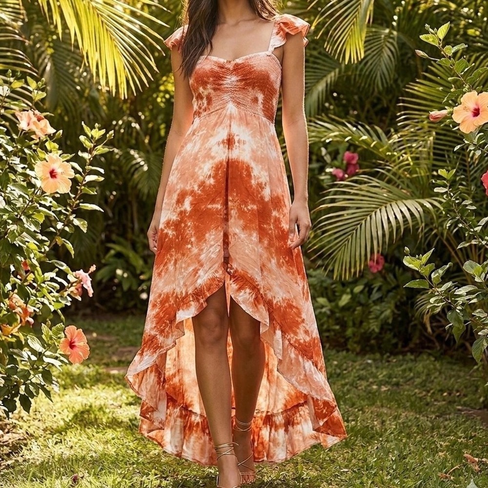 Tiare Hawaii Orange Tie-Dye Maxi Dress